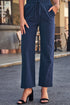 Drawstring Elastic Waist Pockets Long Straight Legs Pants